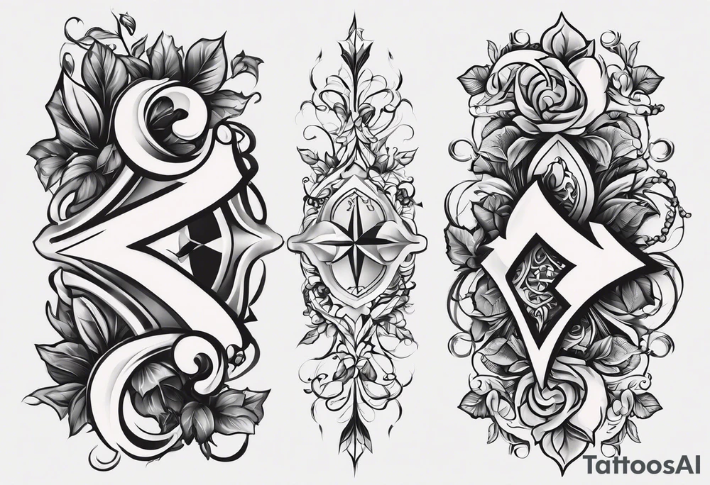 This tattoo will be on the back of the arm above the elbow. It will be the following numbers/coordinates: please add the nubers 31.8742° N, 91.1366° W, with simple ivy vines on both sides. tattoo idea