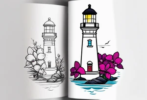 Lighthouse and an anchor and orchids tattoo idea