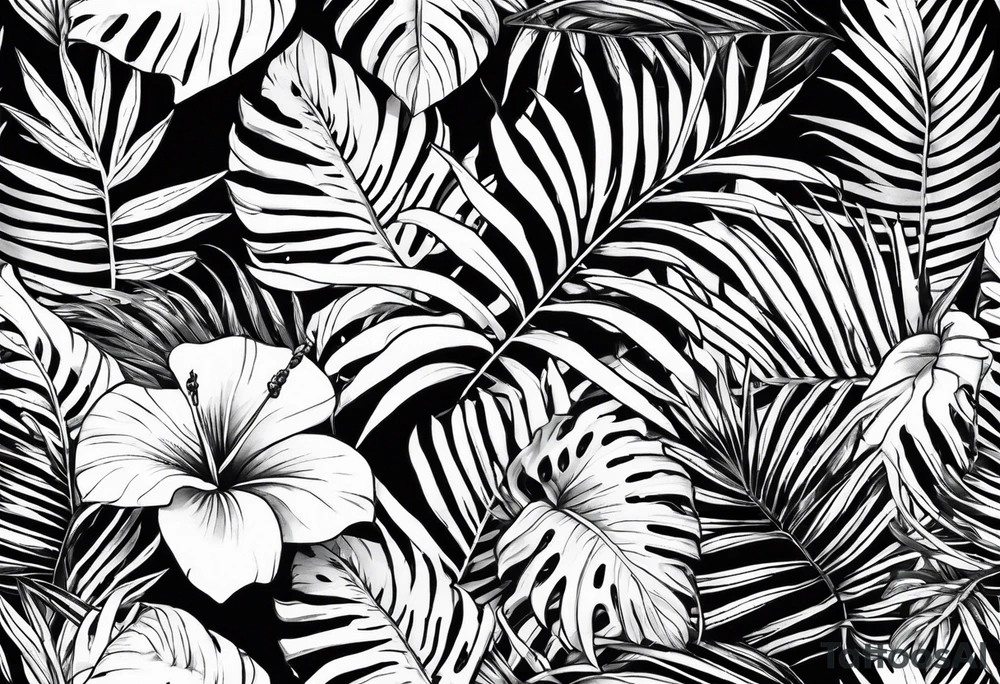 Tropical leaves tattoo idea