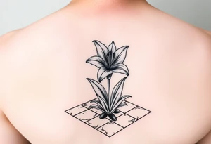 bathroom with lily coming up out of tile floor tattoo idea