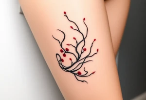 Elegant tattoo design featuring Asparagopsis taxiformis seaweed, graceful flowing tendrils, watercolor style with red accents, wrapping around calf, organic movement, marine botanical art” tattoo idea