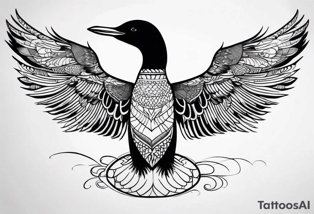 A loon with its wings spread looking badass and tough tattoo idea