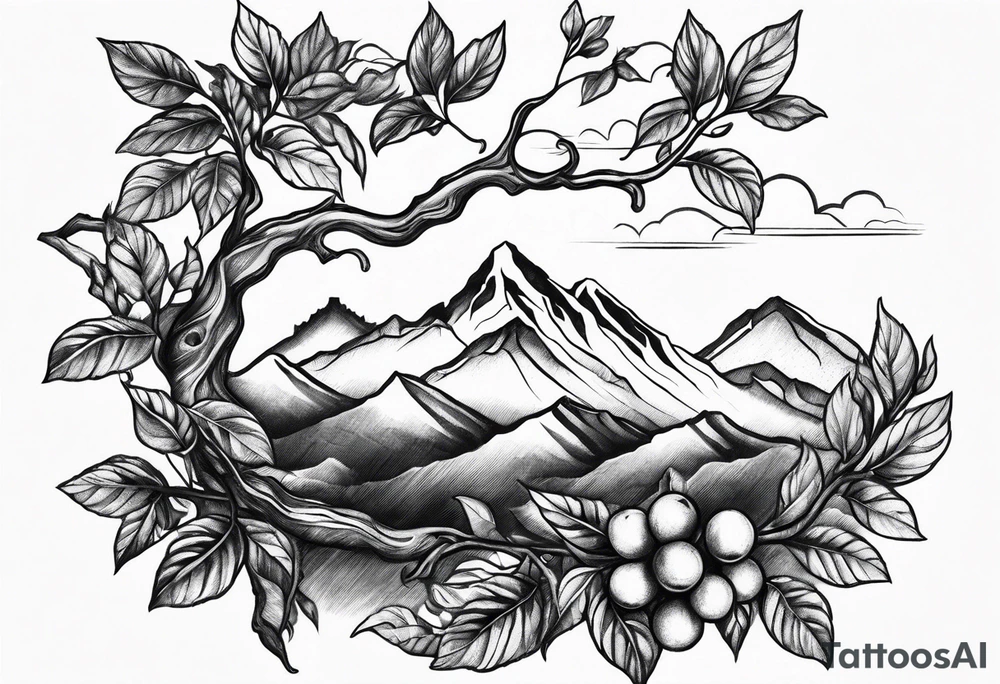 Vine branch long with mountains tattoo idea