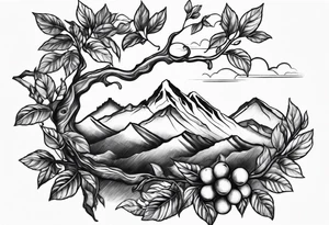 Vine branch long with mountains tattoo idea