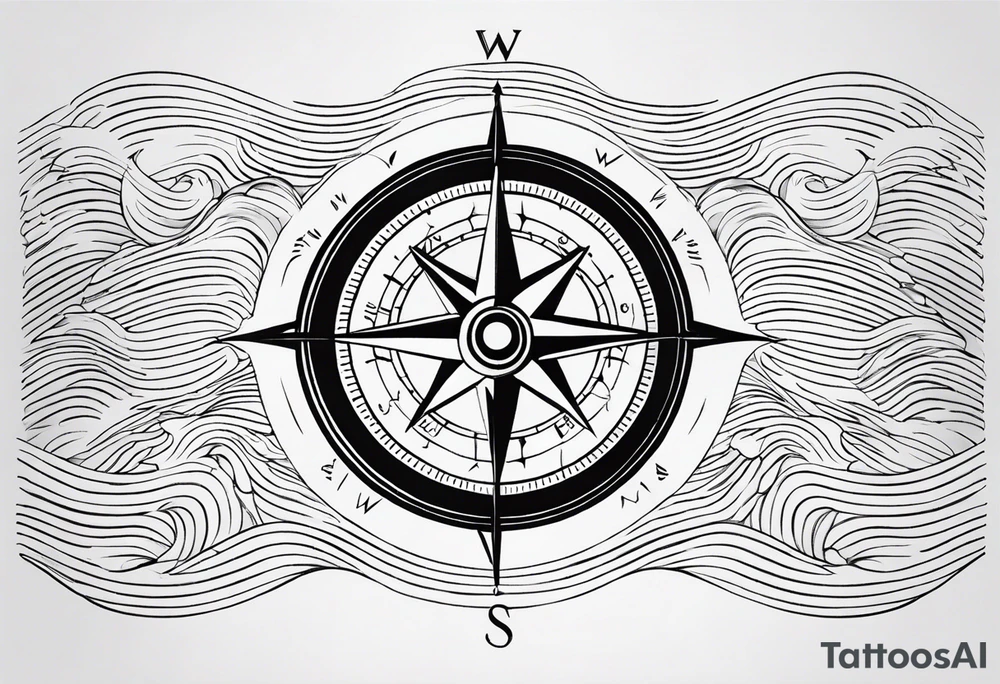 Vintage compass and waves. tattoo idea