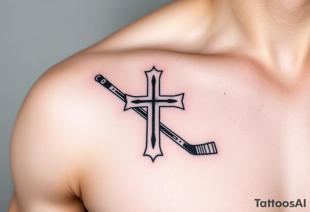 Realistic hockey stick made as a cross tattoo idea