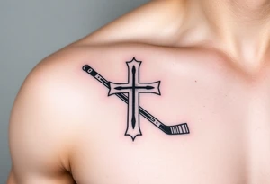 Realistic hockey stick made as a cross tattoo idea