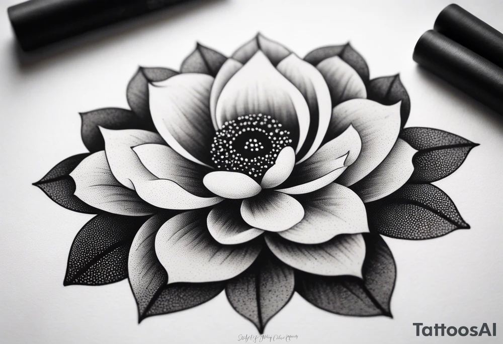 Design a minimalist floral tattoo featuring a single, graceful flower with intricate petal details in black ink tattoo idea