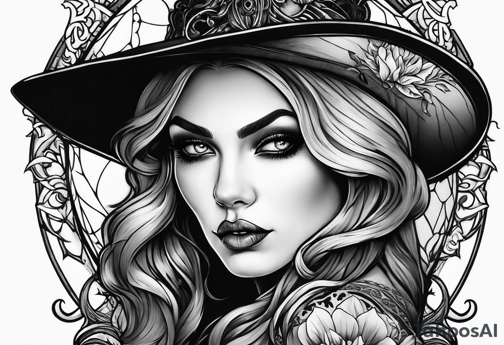 Gothic witch portrait tattoo idea
