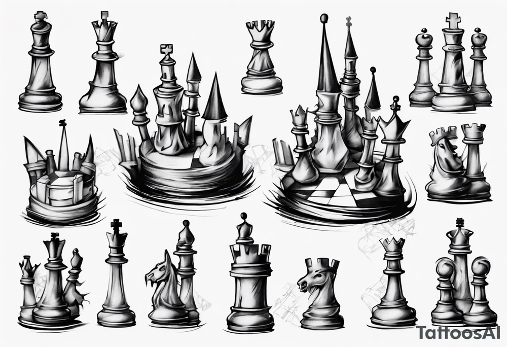 a castle from chess that is mostly sketched out tattoo idea