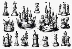 a castle from chess that is mostly sketched out tattoo idea