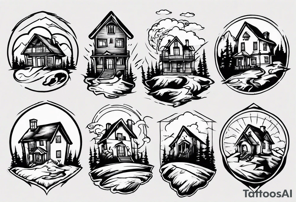 house on mountain tattoo idea