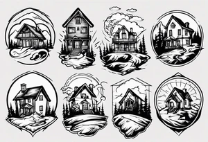 house on mountain tattoo idea