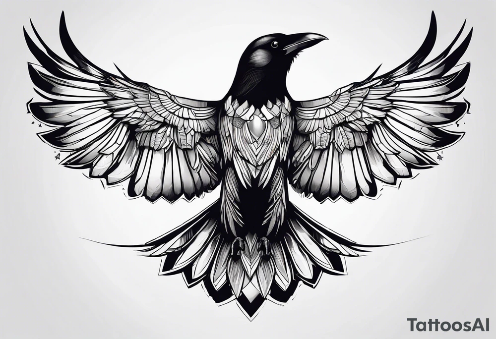 symmetrical outlines of a flying crow, without bows tattoo idea