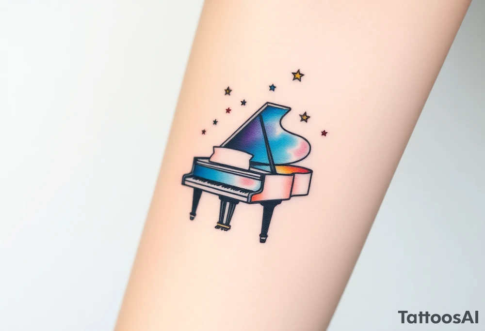 Grand piano under stars tattoo idea