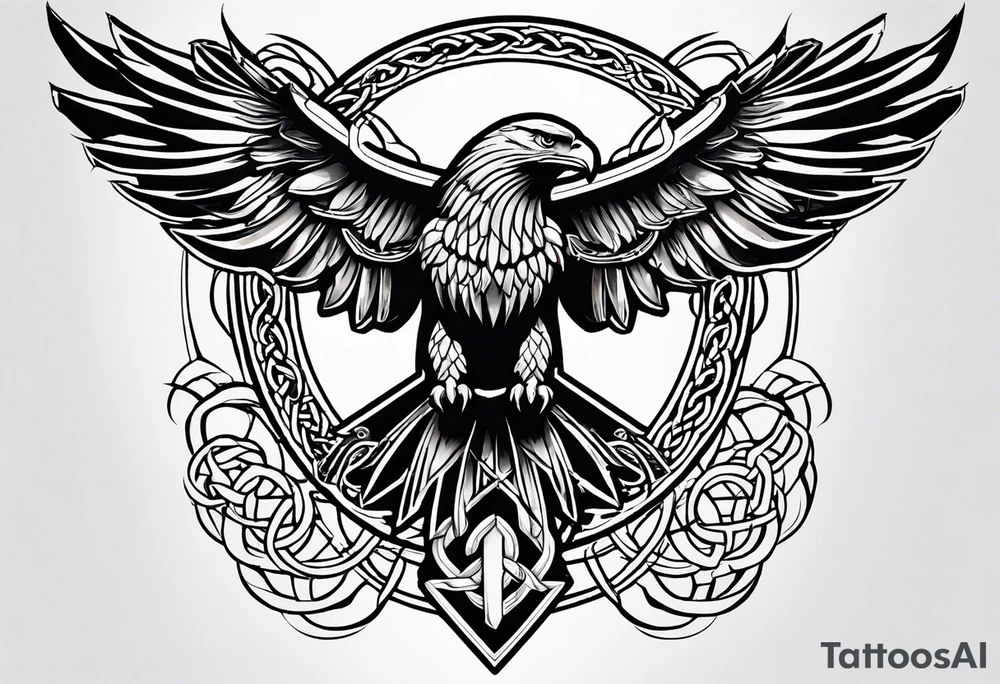 Simple celtic Eagle with wings spread upwards linework tattoo idea