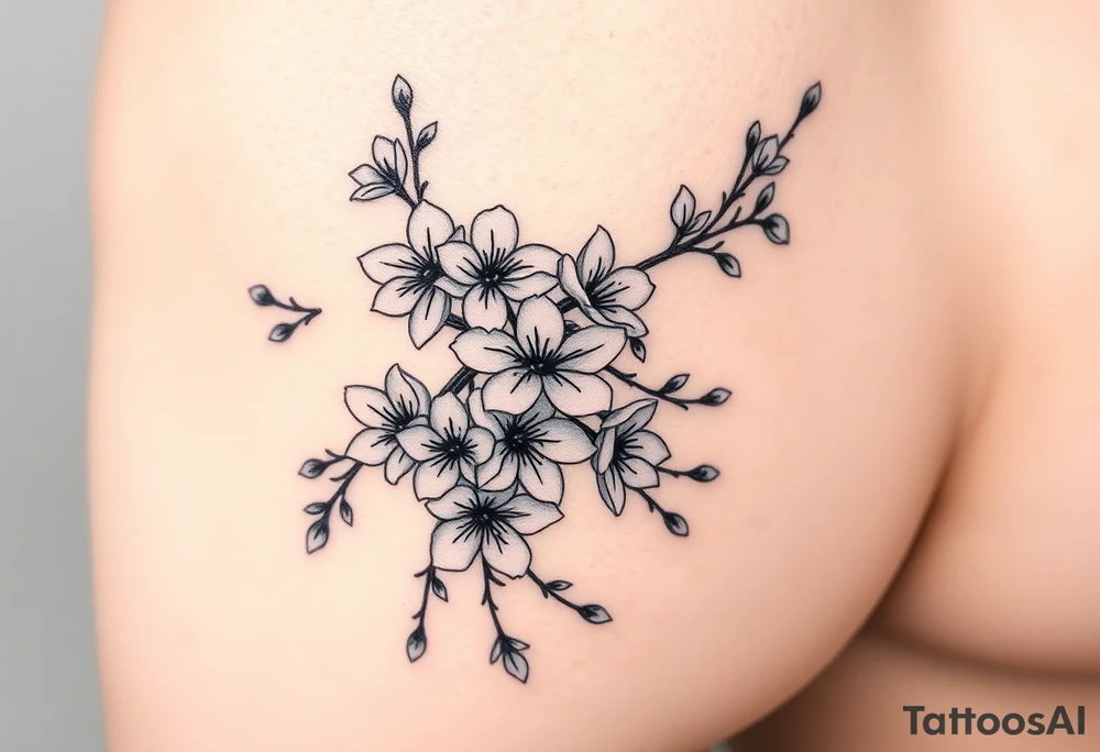 Feminine cherry blossoms thigh tattoo idea