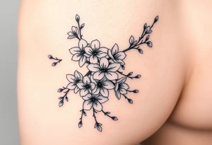 Feminine cherry blossoms thigh tattoo idea