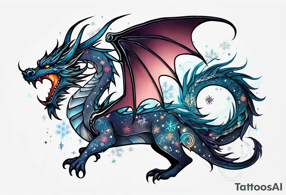 Constellation, dragon,snowflake tattoo idea