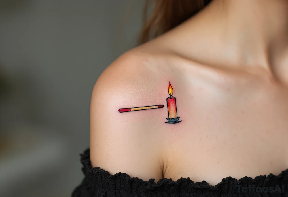 One wears a burning match in red and gold, and the other the lit candle it touches, showing how they ignite each other’s flame. tattoo idea