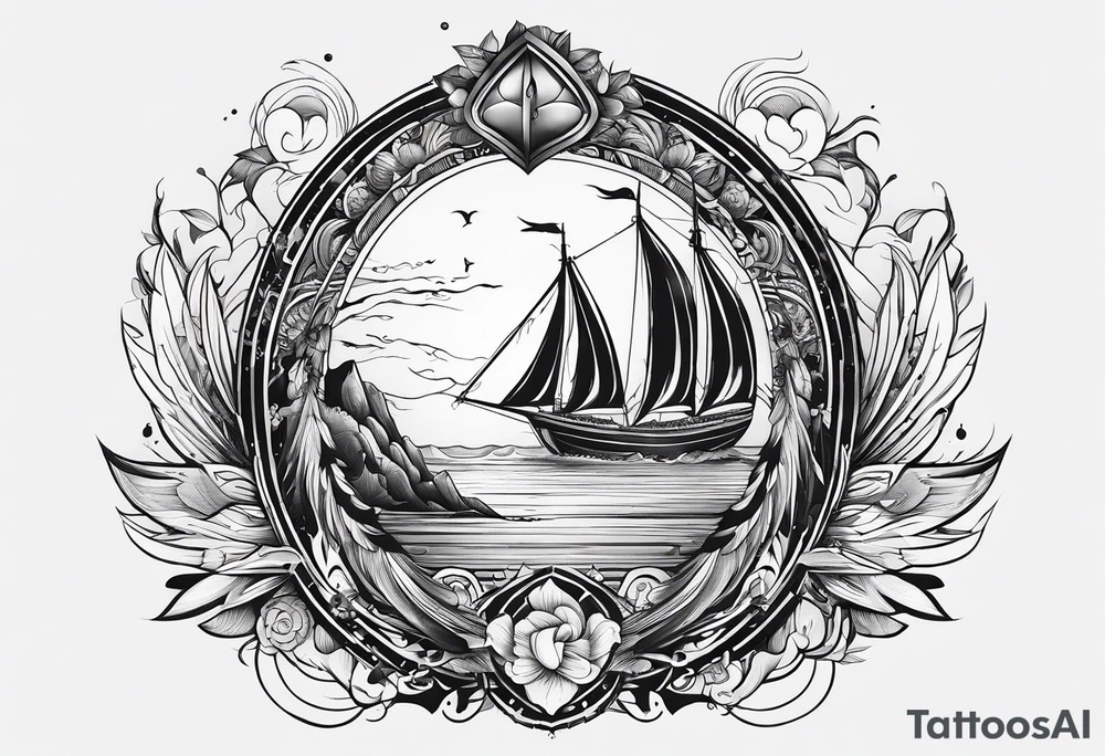 petit voilier et phoenix  minimaliste. trait de crayon. tattoo idea
