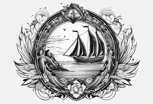 petit voilier et phoenix  minimaliste. trait de crayon. tattoo idea