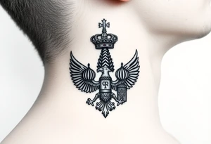 St. George 
3 russian imperial crowns above the Russian coat of arms double eagle
Russian sabre
The Kremlin or St. Basil's Cathedral scene 
on the side of my neck tattoo idea