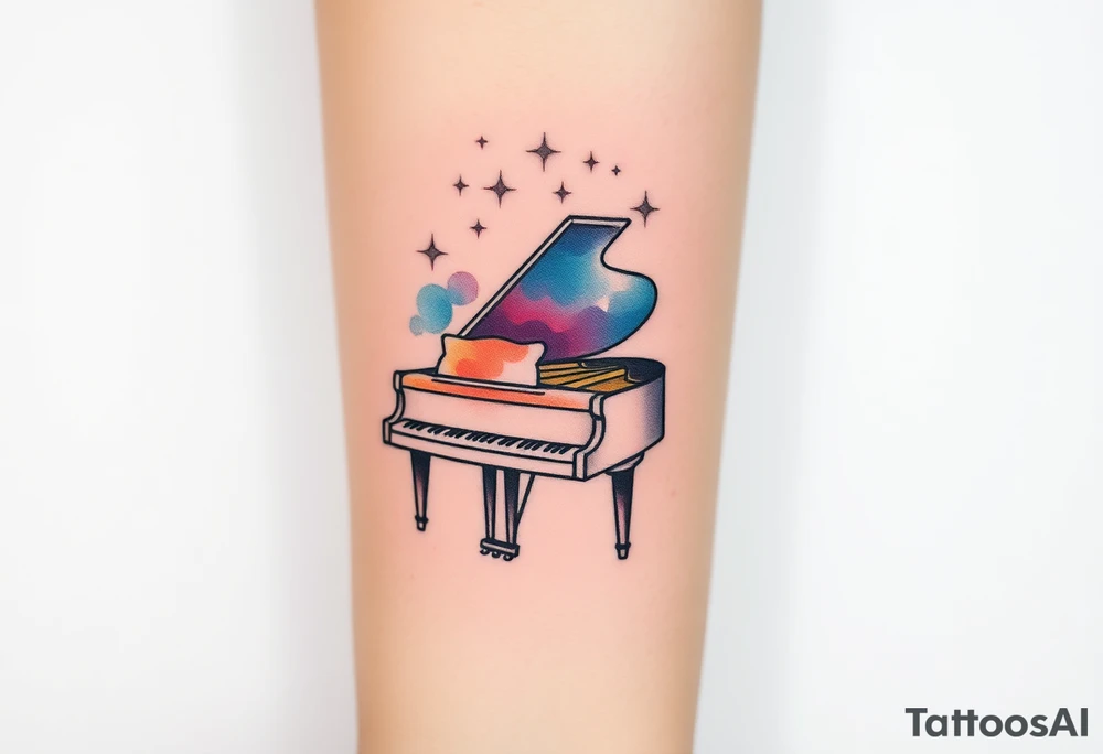 Grand piano under stars tattoo idea