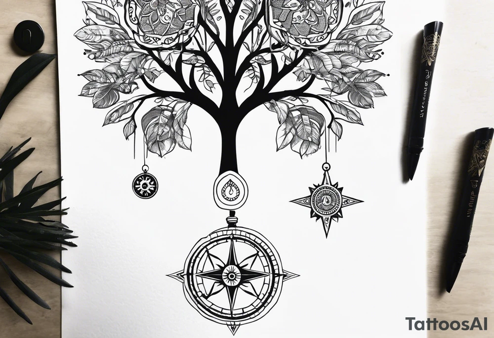 Can you combine a Hamsa with a compass pointing east. Also add a tree of life please tattoo idea