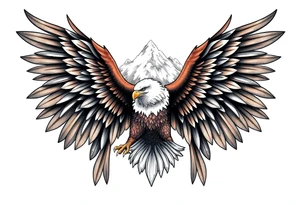 majestic eagle spreading wings against mountain peaks tattoo idea