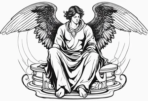 male angel with wings and a halo sitting peacefully casting tattoo idea