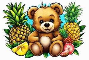 Teddy bear loves pineapple and coconuts tattoo idea