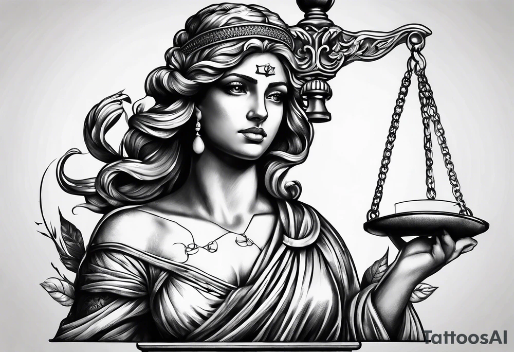 Themis holding the scales of justice with blindfold tattoo idea