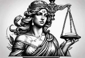 Themis holding the scales of justice with blindfold tattoo idea