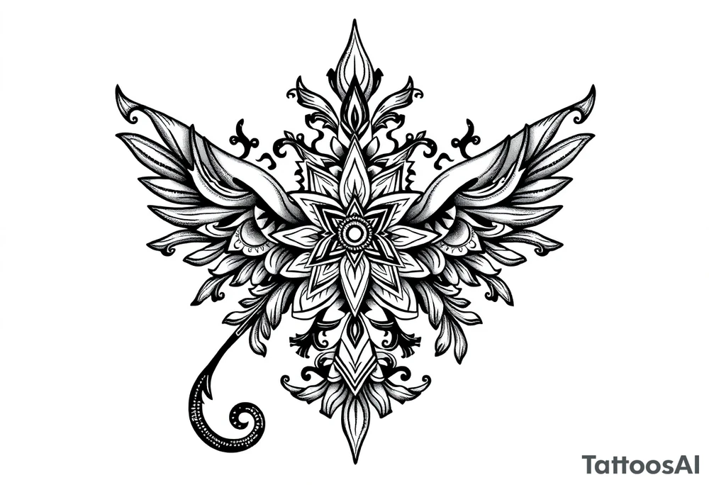 mytical shaman and mytolog style ornametn with ancient rhyme tattoo idea