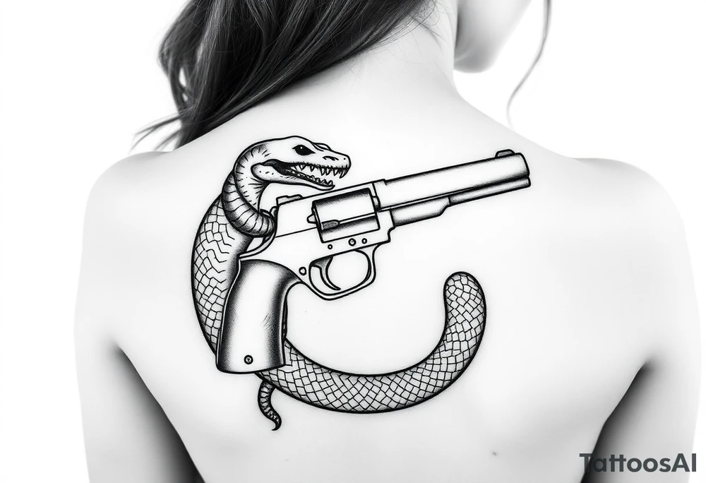 Snake around gun tattoo idea