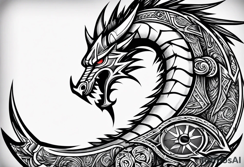 Valhalla sword shield dragon axe Valknut  tribal tattoo idea