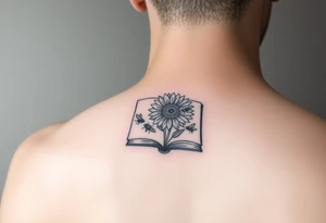 A book with a sunflower and bees as one page tattoo idea