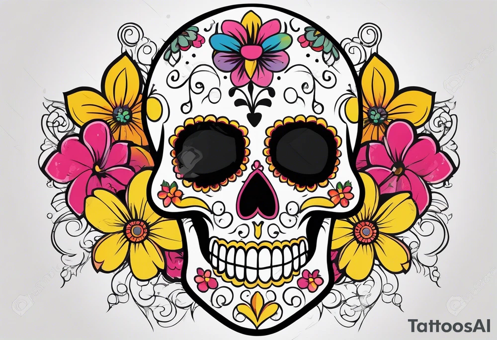 Sugar skull with flowers simplistic tattoo idea