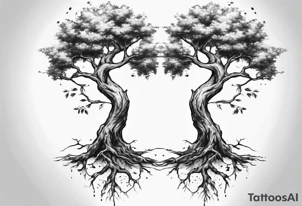 Two trees growing together forearm tattoo idea