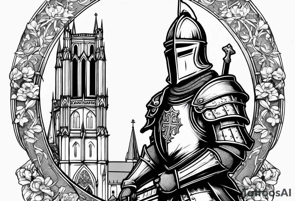 knight with heavy armor with Notre Dame tattoo idea