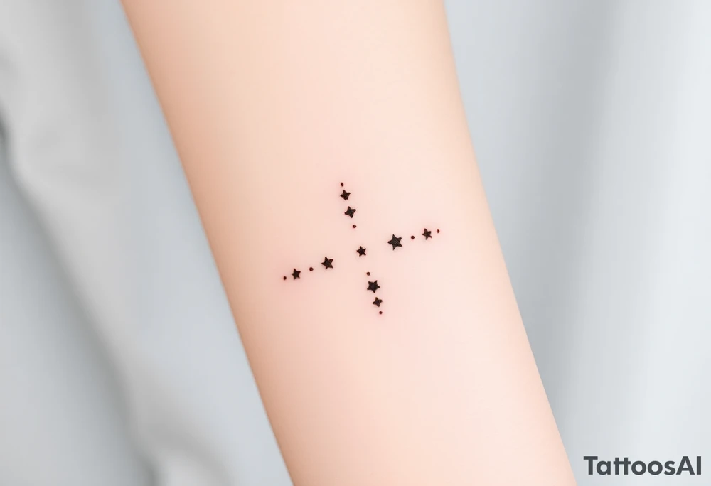 Can you design a few options for a meaningful minimal tattoo with dots, lines or stars that represents my kids? Three are living and two are deceased and I want something that represents that difference by having solid and hollow elements. Put on fingers tattoo idea