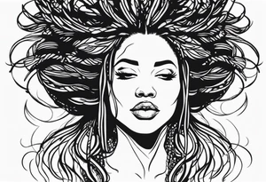 Draw a women head with dread locks flying in the air tattoo idea