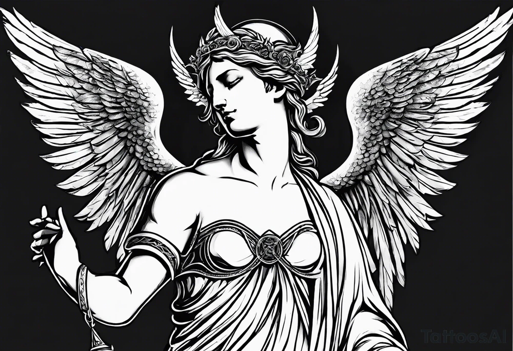 Headless Angel with Halo, Holding Devil's Head in he's Right Arm tattoo idea