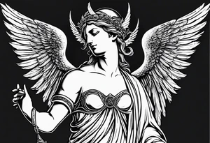 Headless Angel with Halo, Holding Devil's Head in he's Right Arm tattoo idea