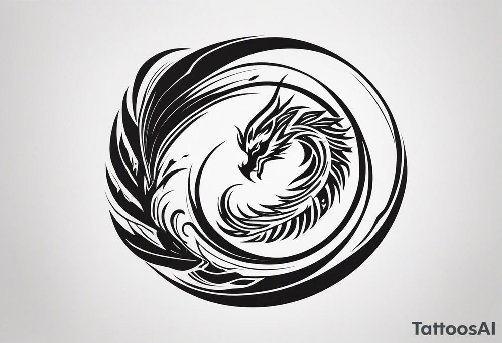 For a Gen Z-inspired dragon and phoenix tattoo, think of a clean, minimalist design that combines symbolism with bold, sleek lines. Imagine a dragon and phoenix spiraling together in a yin-yang-inspired layout. The dragon has a slightly abstract, modern shape, with sharp, flowing lines to show power, resilience, and wisdom, while the phoenix is rendered with sweeping curves and minimal detailing, symbolizing rebirth, growth, and transformation.

Both creatures should interact in a harmonious way, representing balance and duality. To keep it meaningful, focus on line work rather than intricate shading—clear, open spaces allow the tattoo to feel light and energetic. Adding small symbols, like stars or a faint galaxy backdrop, can enhance the "rising from ashes" and "strength through challenge" themes. This design will have a timeless appeal while resonating with Gen Z’s love for symbolism and simplicity. tattoo idea