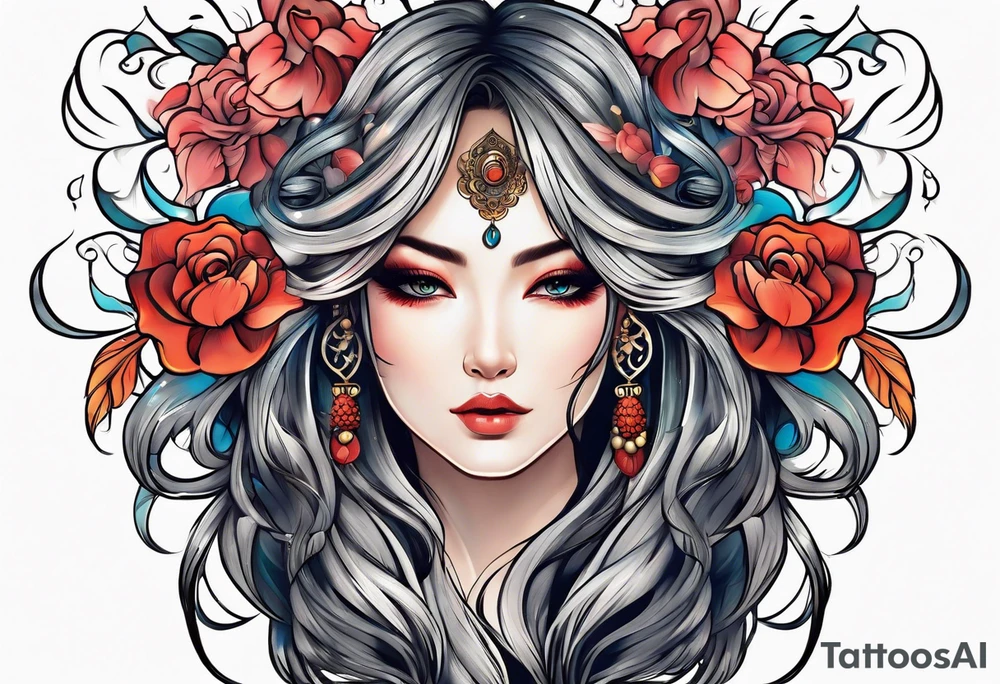 long hair flowing tattoo idea