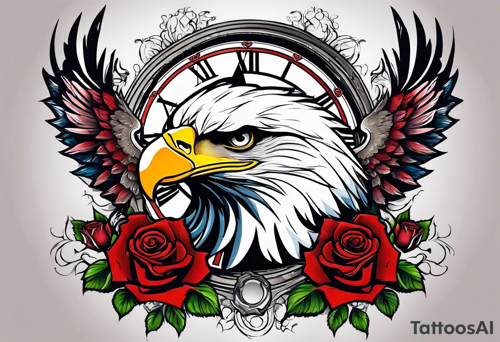 eagle, rose, clock , love tattoo idea