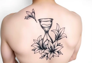 Hourglass, lillies, realistic, black and white tattoo idea