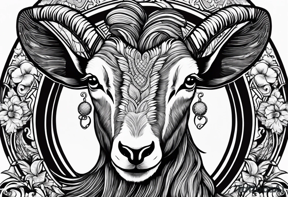 Image of a goat combined with a Snake. The 2 pairs of horns are the snake. tattoo idea